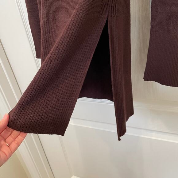 Free People Angi Tunic Sweater Dark Brown Crisscross Neck Slits Knit Boho S - Picture 5 of 7